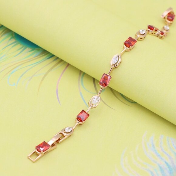 Elegant Rose Gold Bracelet with Red and White Zircon Stones, XPBL0726 - Picture 8 of 12